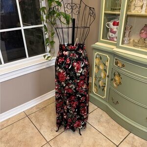 Koret Black and Red Floral Maxi Skirt